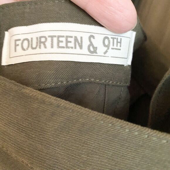 Fourteen & 9th Jumpsuit Olive Green Open Tie Zip Back Wide Leg‎ Large Boho - Picture 12 of 12